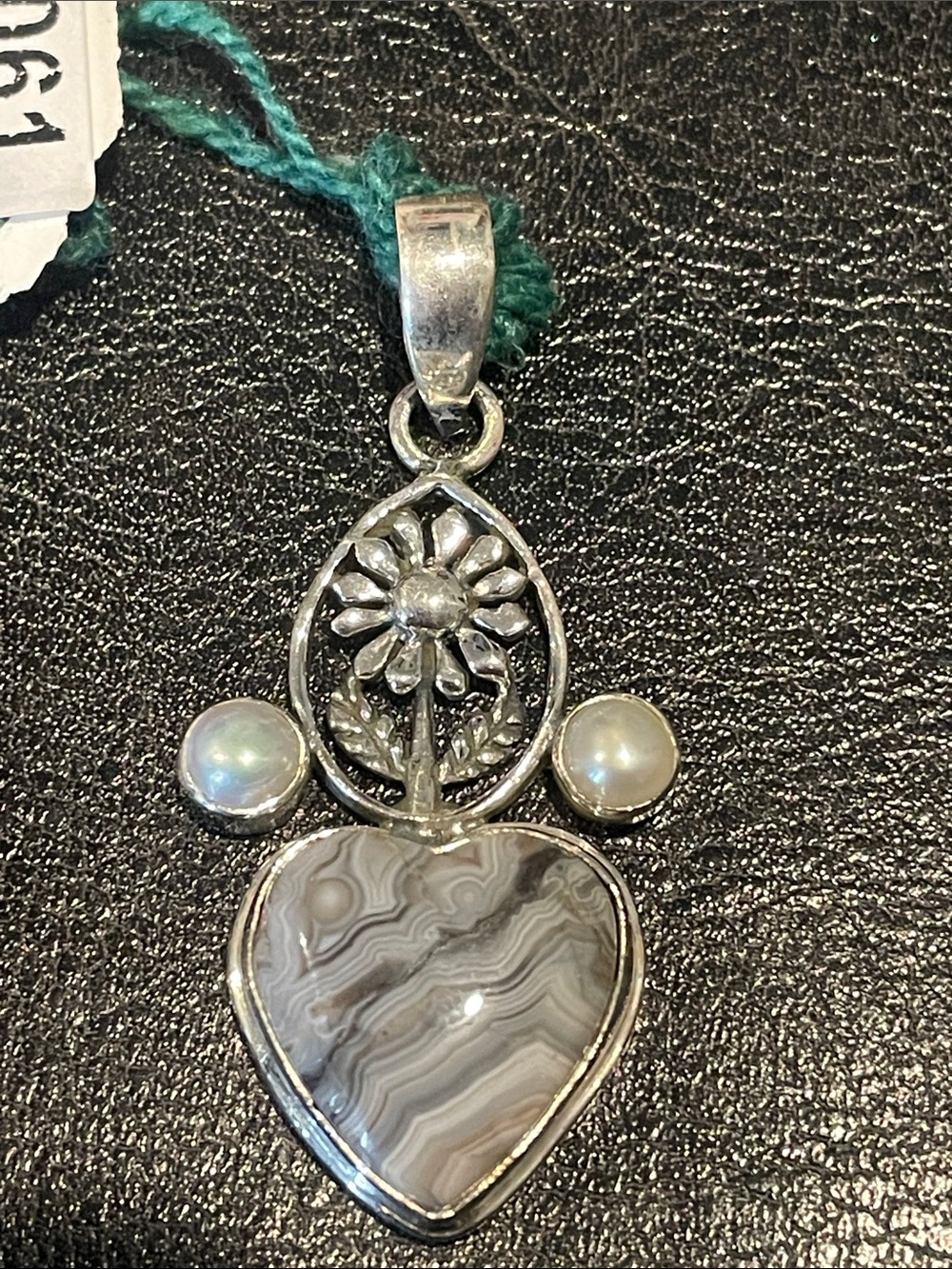 NWT Sterling Silver Agate & Pearl Flower Heart Pendant